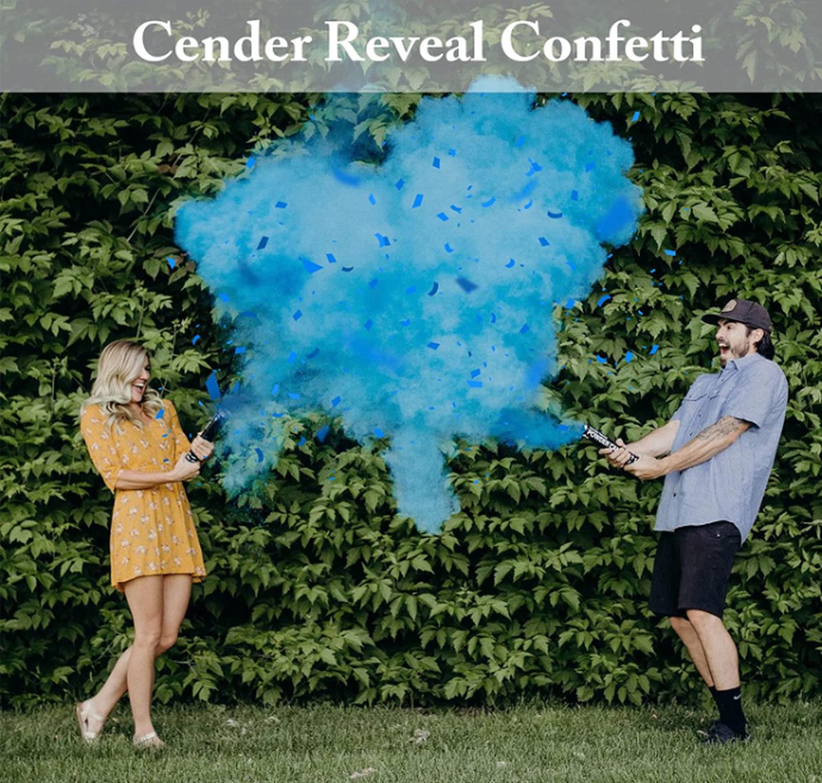 Gender Reveal rookkanon geslacht verkondiging confetti shooter 2 blauwe