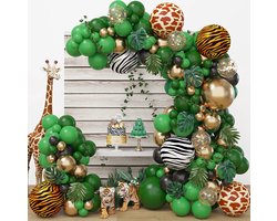 Jungle Ballonnenboog 160 Stuks - DIY Safari Kinderfeest Decoratie - Groen Goud met Dieren Ballonnen Palmbladen Klimop - Inclusief Strip Lint Ophanghaak - Celejoy