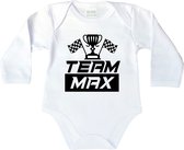 Romper - Team Max - maat: 74 - lange mouw - kleur: wit - 1 stuks - rompertje - rompers - rompertjes - baby born - zwangerschap aankondiging - zwanger - zwangerschap - zwangerschap cadeau - kraamcadeau - kraamcadeaus