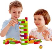 Houten blokspeelgoed - Educatief balansspeelgoed - Plantaardig bewustzijnsspel - Houten stapelspel 55 blokken - Dobbelstenenspel - Montessori Stapeltorenblokset - Leeftijden 3+ - Verjaardagscadeau