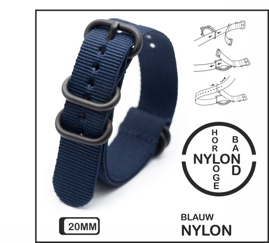 20mm Nato Strap Blauw - Vintage James Bond - Nato Strap collectie - Mannen - Horlogebanden - Blue - 20 mm bandbreedte voor oa. Seiko Rolex Omega Casio en Citizen