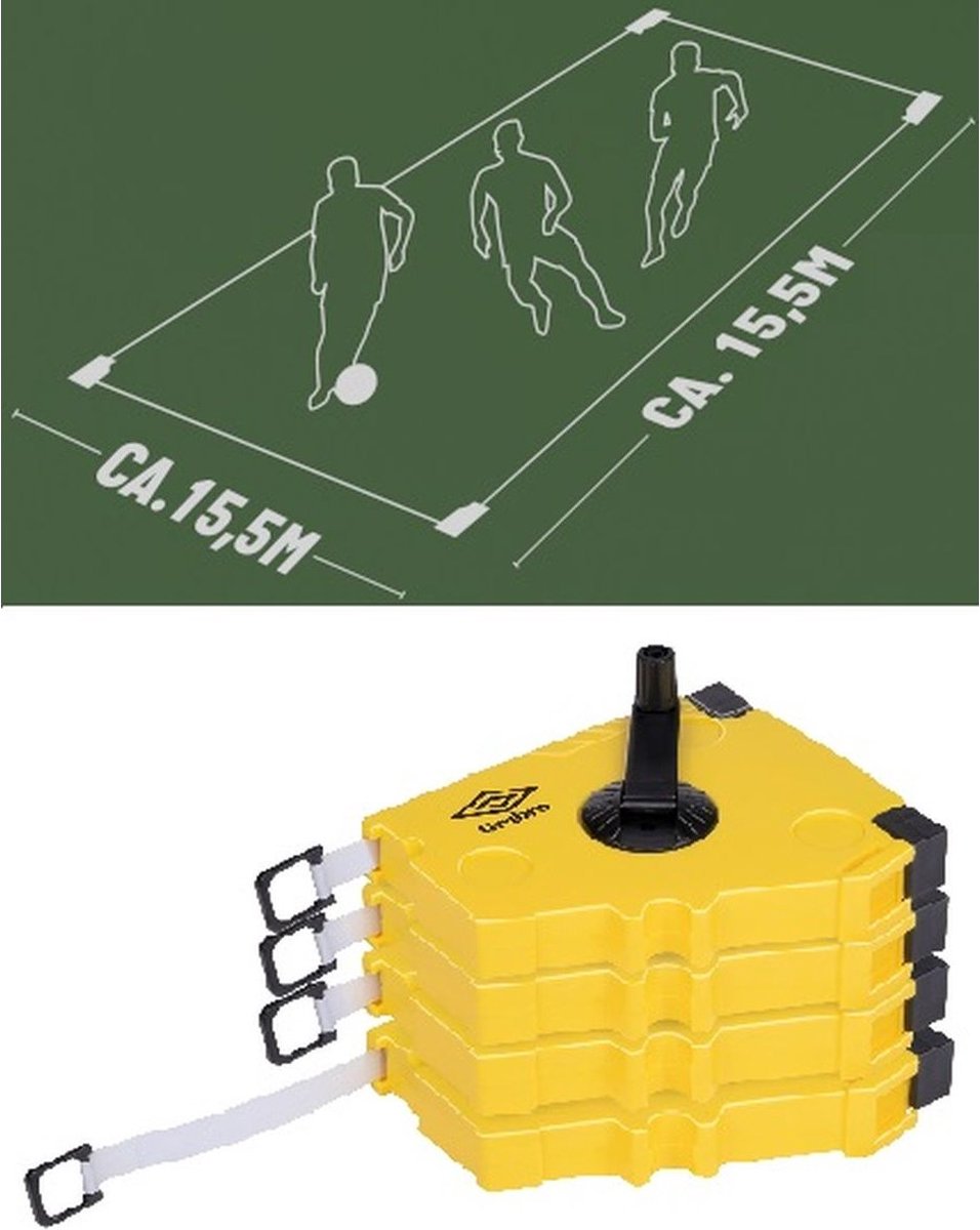 Umbro Speelveld Markeringssysteem - 4 Stuks - Voetbal, Basketball en Hockey - Lijnen van Max. 15M - Geel