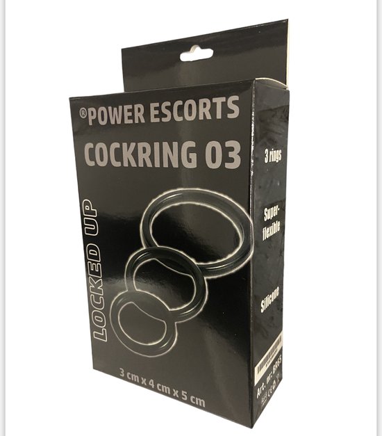 Power Escorts - Locked Up - Cockring 03 - Flexibele - Cockring - BR65 - Zwart  - 3 verschillende formaten Cockring - Flexibele - Juiste Diameters 3  ,4 en 5  CM - Cockring - Speeltje voor Mannen - gave Cadeaubox