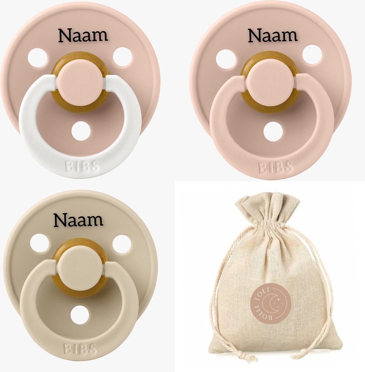 Goedkoopste BIBS fopspenen met naam -T3 - Blush, vanilla en glow in the dark blush - 18 maanden -spenen - speen - fopspeen - BolleToet speenzakje