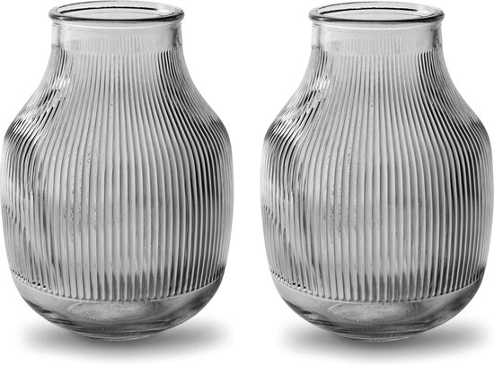 Jodeco Bloemenvazen - 2x stuks - smoke grijs/transparant glas - H22 x D15.8/11.3 cm