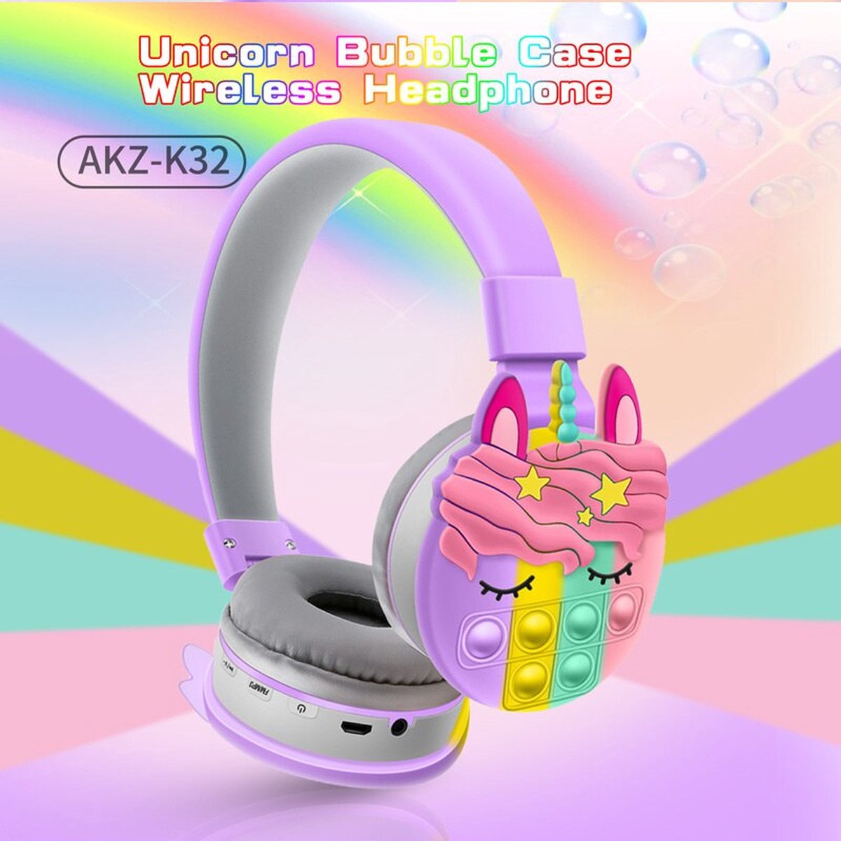 Headset-Hoofdtelefoon-Bluetoot headset-Kinderhoofdtelefoon-draadloos Headset-kids-kinderen hoofdtelefoon-fidget-pop it-kleuren hoofdtelefoon