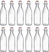RANO - 12x beugelfles 1000ml / 1 liter - Luchtdicht - fles met beugelsluiting / beugelflessen / weckfles / inmaakfles / sapfles / glazen flesjes met dop / decoratie