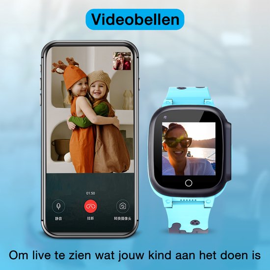 LUXXOZ Smartwatch Kinderen - GPS Horloge Tracker Kind - Kinderhorloge Jongen Meisje - HD Videobellen - SOS Functie - Blauw - 4G - Incl Simkaart