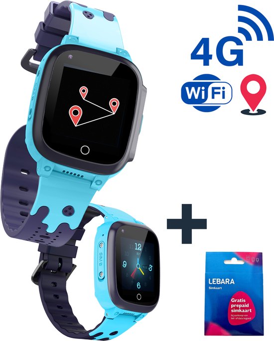 LUXXOZ Smartwatch Kinderen - GPS Horloge Tracker Kind - Kinderhorloge Jongen Meisje - HD Videobellen - SOS Functie - Blauw - 4G - Incl Simkaart