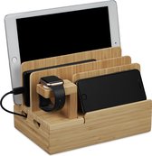 Relaxdays oplaadstation bamboe - voor meerdere apparaten - geschikt voor apple watch