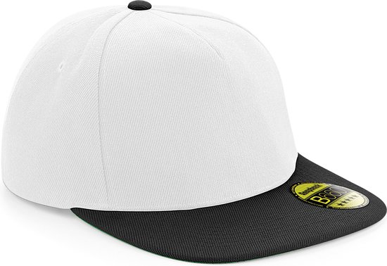 Beechfield Original Flat Peak Snapback Wit - Zwart - Petje - Cap - Caps Mannen - Streetwear - Petje af voor deze coole caps