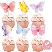 48 delig cup cake/fruit prikkers - Thema: vlinder -voor decoreren van cake, fruit, cup cake, muffin en andere desserts