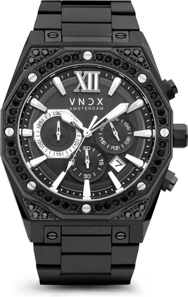 VNDX Amsterdam - Heren horloge - Wise Man Steel Stones Zwart