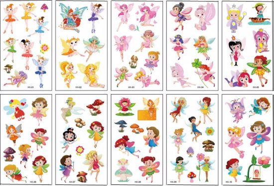 Bloemen Fee Tattoos - 10 Vellen - Elfjes - Elfje - Tijdelijke Tattoo - Plak Tattoo - Meisje - Tattoos Kinderen Jongens - Tattoo voor Kinderen - Neptattoo - Fake Tattoo - Temporary Tattoo - Flower Fairy - Fantasie - Sprookje - Roze