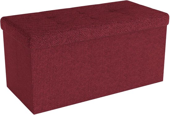 Intirilife Opvouwbare bank 76x38x38 cm in GRANAT RED - Zitkubus met opbergruimte en deksel van stof met holtes - Zitkubus voetensteun opbergbox kist zitkruk