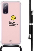 Hoesje met koord geschikt voor Samsung Galaxy S20 FE - I'm cool quote - Inclusief zwart koord - Crossbody beschermhoes - Transparant, Roze - Mooie Telefoonhoesjes