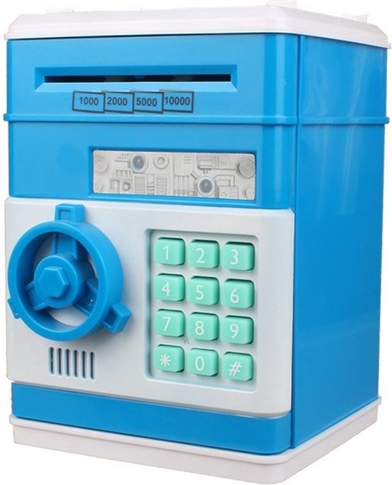 RAMBUX® - Coffre-fort avec code PIN et son - Bleu clair - Tirelire - Pièces et billets - Tirelire automatique - Jouets Éducatif