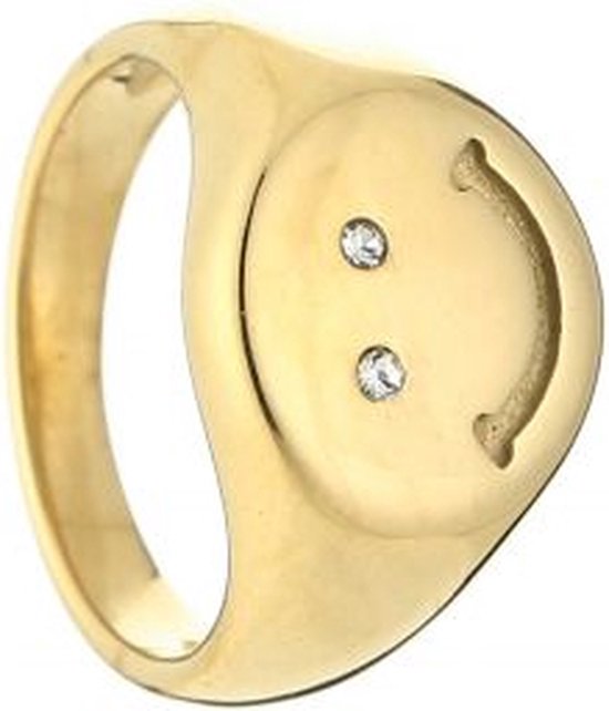 Michelle Bijoux Ring Zegel Smiley Witte Stenen Goud of Zilver JE13718 (MAAT 16-18mm)