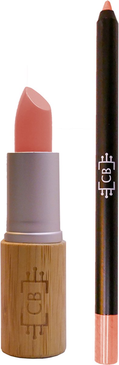 Cosm.Ethics Bar kerst cadeau Duurzame veganistische bamboe lipstick en lip potlood set - nude roze