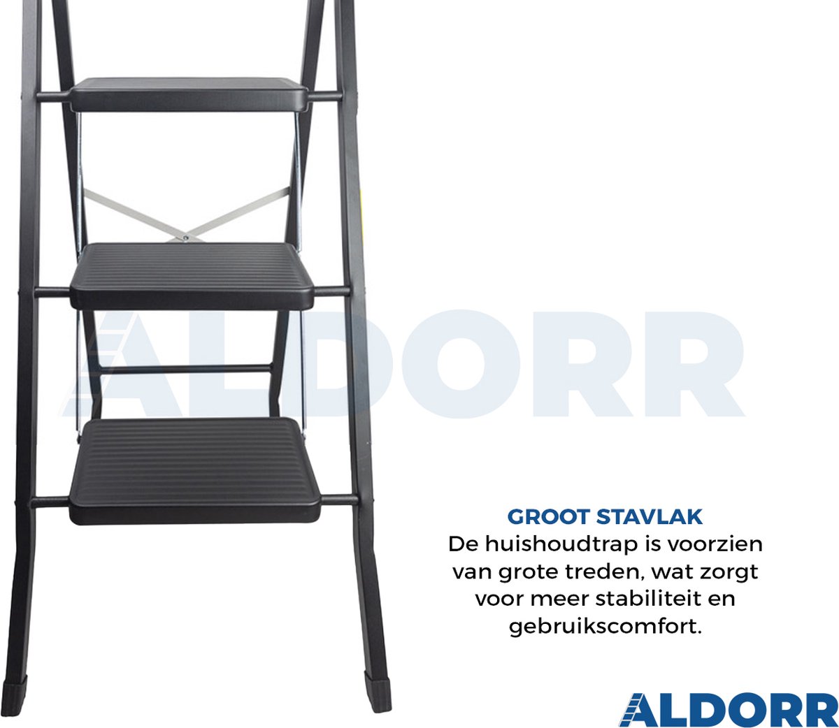 BRASQ Huishoudtrap 3-treden Zwart - keukentrap inklapbaar metaal voor BRASQ Huishoudtrap 3-treden Zwart - keukentrap inklapbaar metaal voor