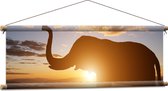 Textielposter - Zonnestralen achter Olifant omringd door Wolken - 90x30 cm Foto op Textiel
