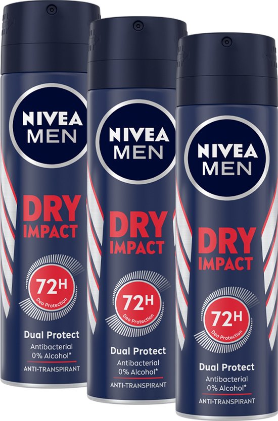 NIVEA MEN Dry Impact Deodorant Spray 3 x 150 ml Voordeelverpakking