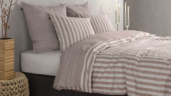 Zohome Dekbedovertrek Banda-di-Lino - Bedlinnen met Strepen - 240x220 - Beige - Dekbedhoes van 100% Katoen van Zohome — afbeelding 2