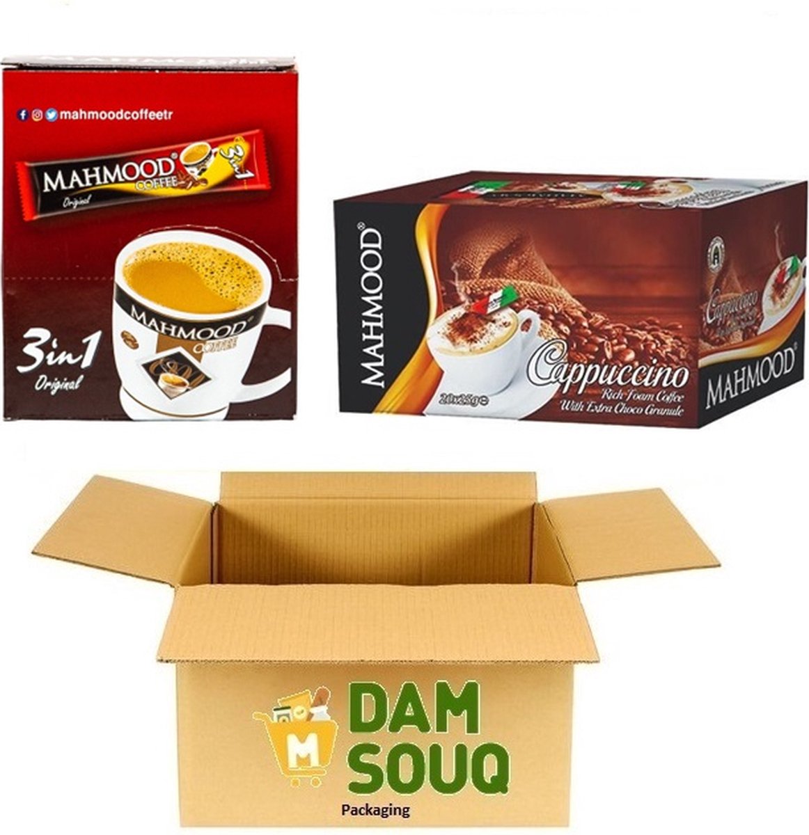 Damsouq® Instant Koffie Mixpakket Mahmood Cappuccino en 3 in 1 (in zakjes) (2 stuks)