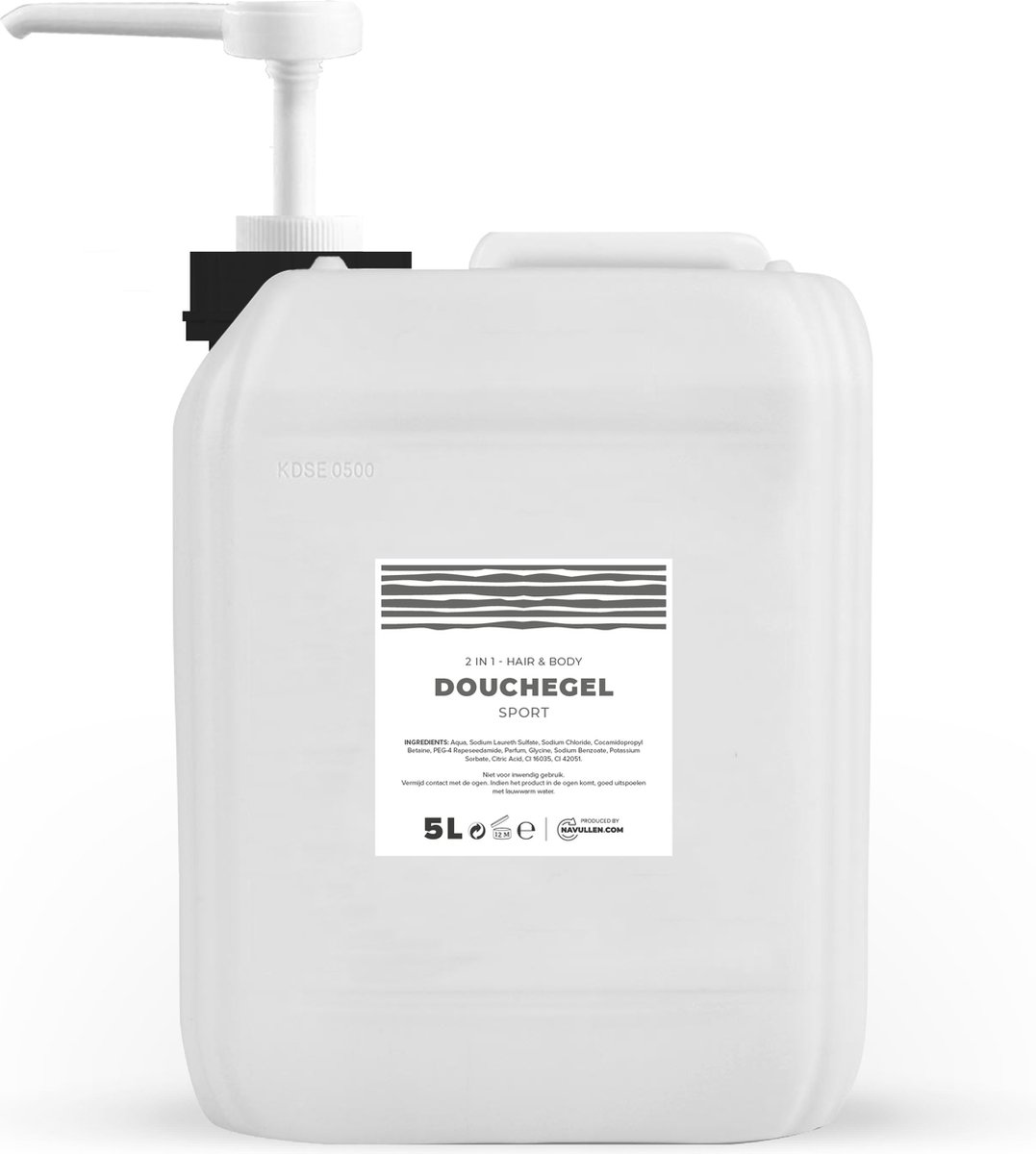 Douchegel - Sport - Transparant - 5 Liter - Jerrycan - Met pomp - Hair & Body - Navulling – Navullen