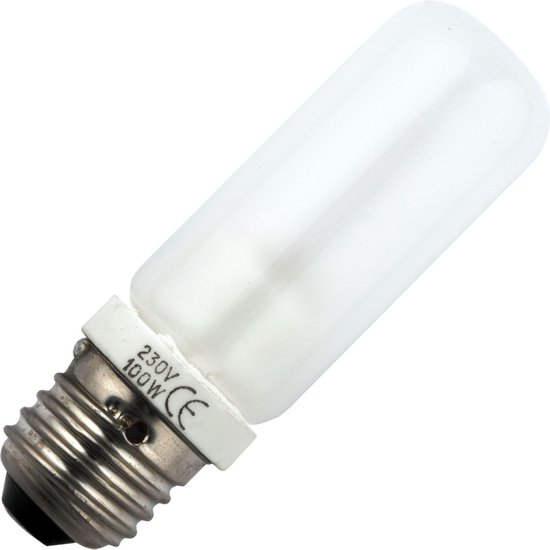 Matglazen buislamp met E27 schroeffitting. 230V 100W.