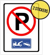 Pictogram/ sticker | Parkeren en stilstaan verboden | 19 x 25 cm | Parkeeroverlast | Poort vrijhouden | Garagepoort | Inrit vrijlaten | Niet parkeren | Verbodsbord | 2 stuks
