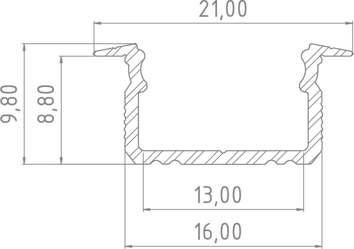 LED Line - Aluminium profiel 10mm - Inbouw - L2020*B16*H9,8mm - Zilver + Matte omslag