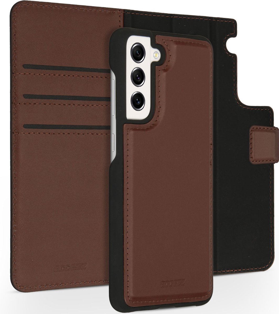 Accezz Premium Leather 2 in 1 Wallet Bookcase Samsung Galaxy S21 FE hoesje - Bruin