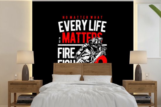 Behang - Fotobehang Mancave - Brandweer - Retro - Spreuken - Breedte 260 cm x hoogte 260 cm
