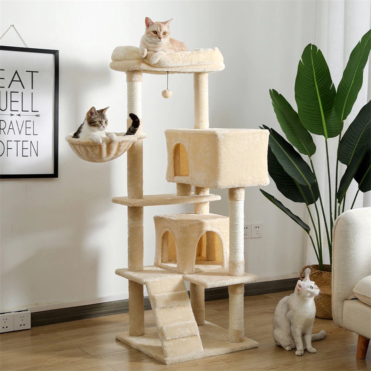 InHarmony - Katten krab toren beige - Kattenkrab toren - katten krabpaal - krabpaal kat - krabpaal - kattenpaal krabpaal - katten paal voor grote katten en katten paal voor kleine katten