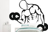 Papier peint photo vinyle - Une illustration d'un bodybuilder avec des poids largeur 315 cm x hauteur 260 cm - Tirage photo sur papier peint (disponible en 7 tailles)