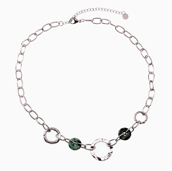 Chaîne à maillons avec Natuursteen Verte - Acier Inoxydable Plaqué Or Blanc 14K - Collier Femme Dottilove