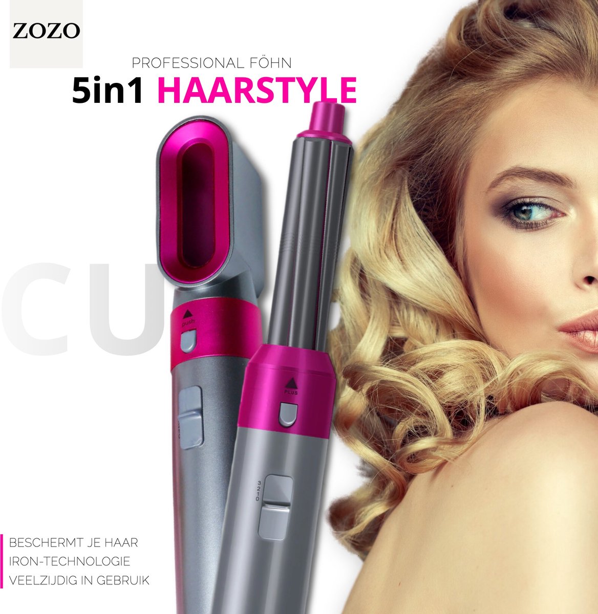 Zozo’s Airwrap - föhn borstel -5 in 1 Multi styler -5 opzet stukken - krultang – stijlborstel- hairwrap - Airstyler - multifunctioneel - Multi styler – haardroger – Airwrap krultang – optimaal volume. — afbeelding 7