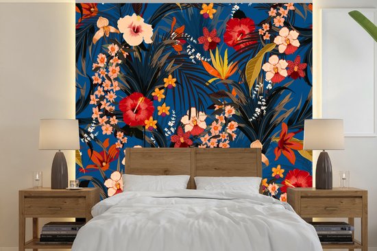 Papier Peint - Papier Papier peint photo Fleurs - Hibiscus - Tropical - Motif - Largeur 280 cm x Hauteur 280 cm