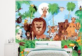 Behang babykamer - Fotobehang Tropisch - Dieren - Natuur - Jongen - Meiden - Kind - Breedte 275 cm x hoogte 220 cm - Kinderbehang