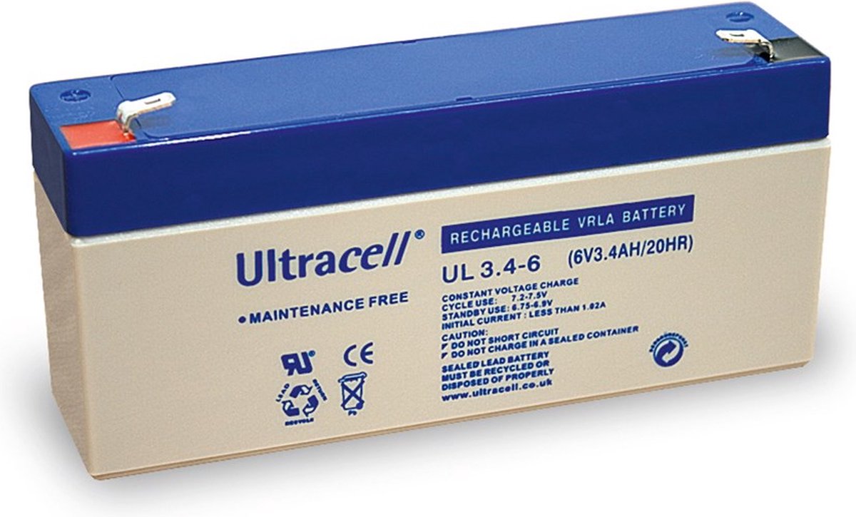 Ultracell Loodaccu 6 V, 3,4 Ah (UL3.4-6)