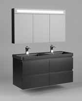Serie Vinero - Meuble de salle de bain / Meuble sous vasque / Meuble vasque - 120x45x57 - Lavabo et meuble bas noir mat - MDF - Look industriel