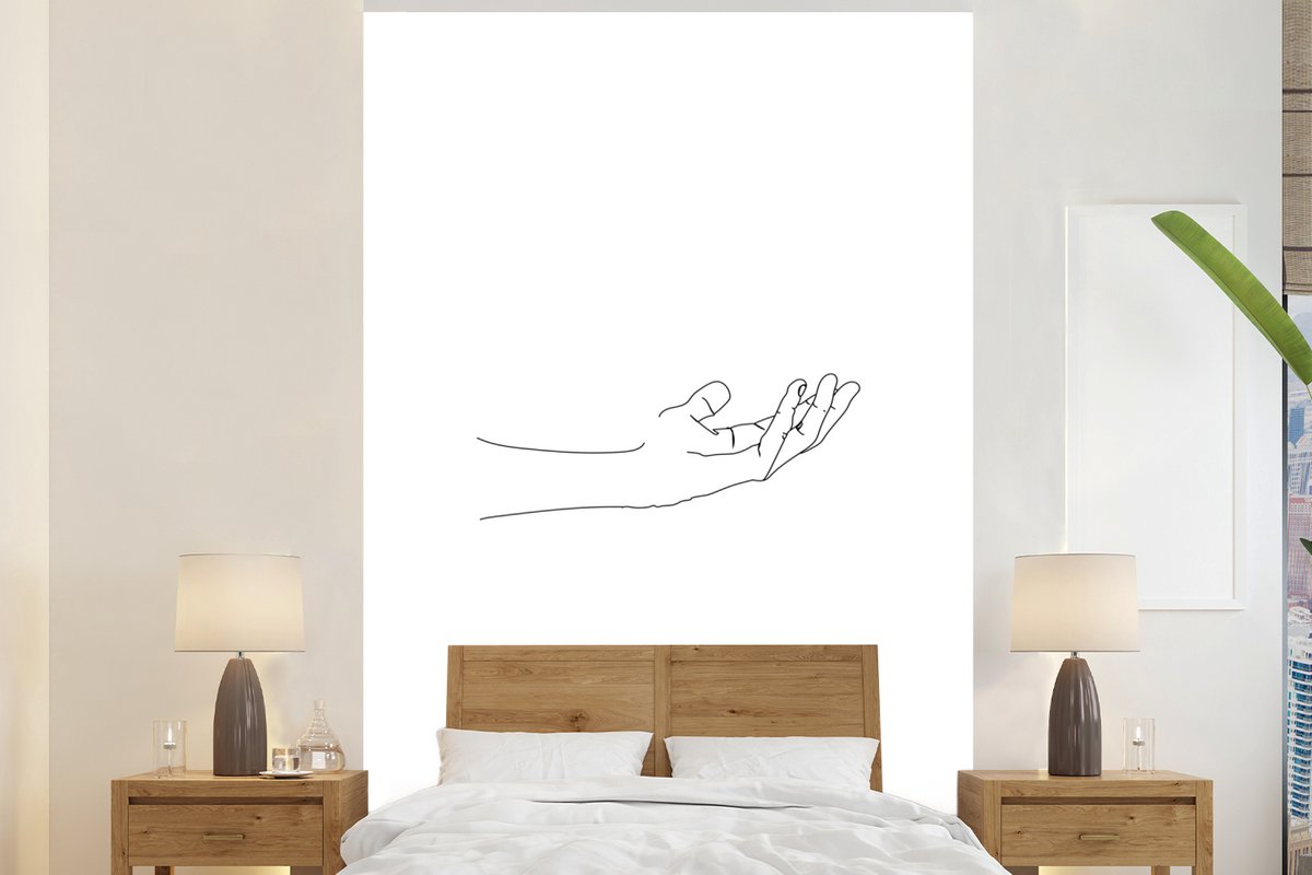 Behang - Fotobehang Hand - Zwart - Wit - Line art - Breedte 180 cm x hoogte 280 cm