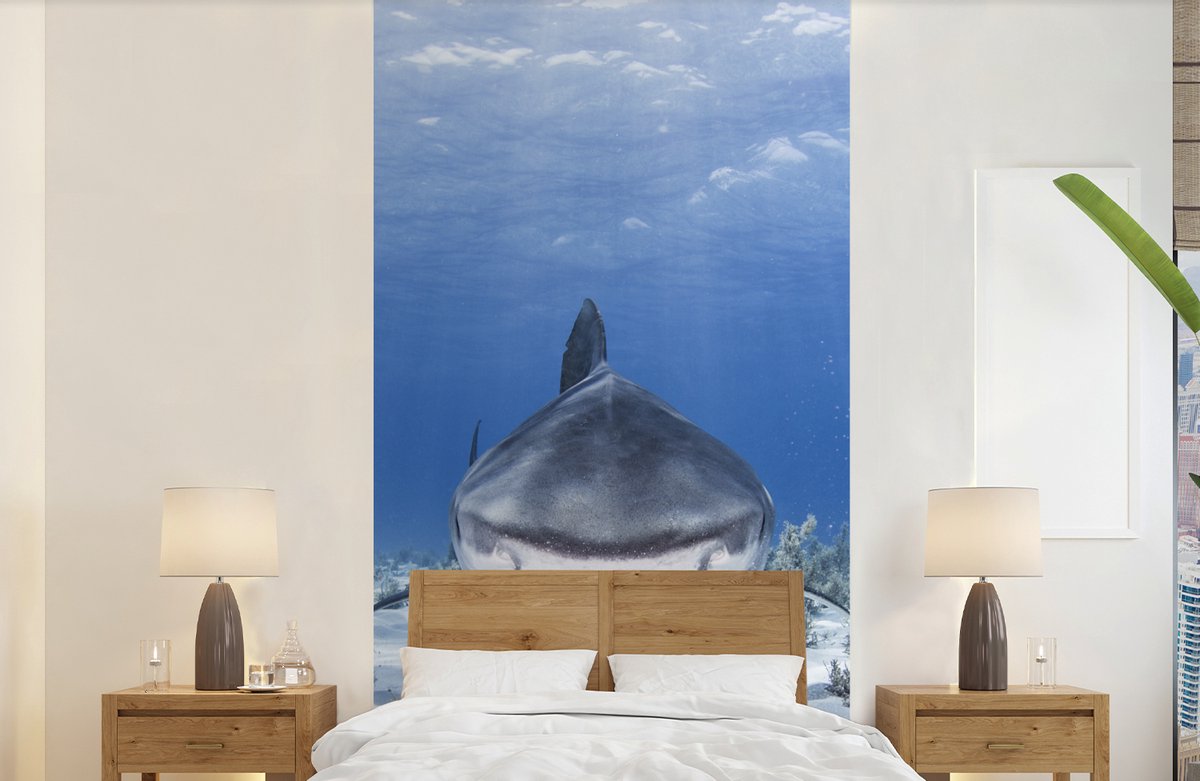 Behang - Fotobehang Aanzwemmende haai - Breedte 120 cm x hoogte 240 cm