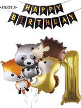 Snoes Ballonnen Plus nummer ballon 1 Jaar Set Bosdieren Pakket – Dieren Feestpakket Cijferballon 1 - Kinderverjaardag Versiering