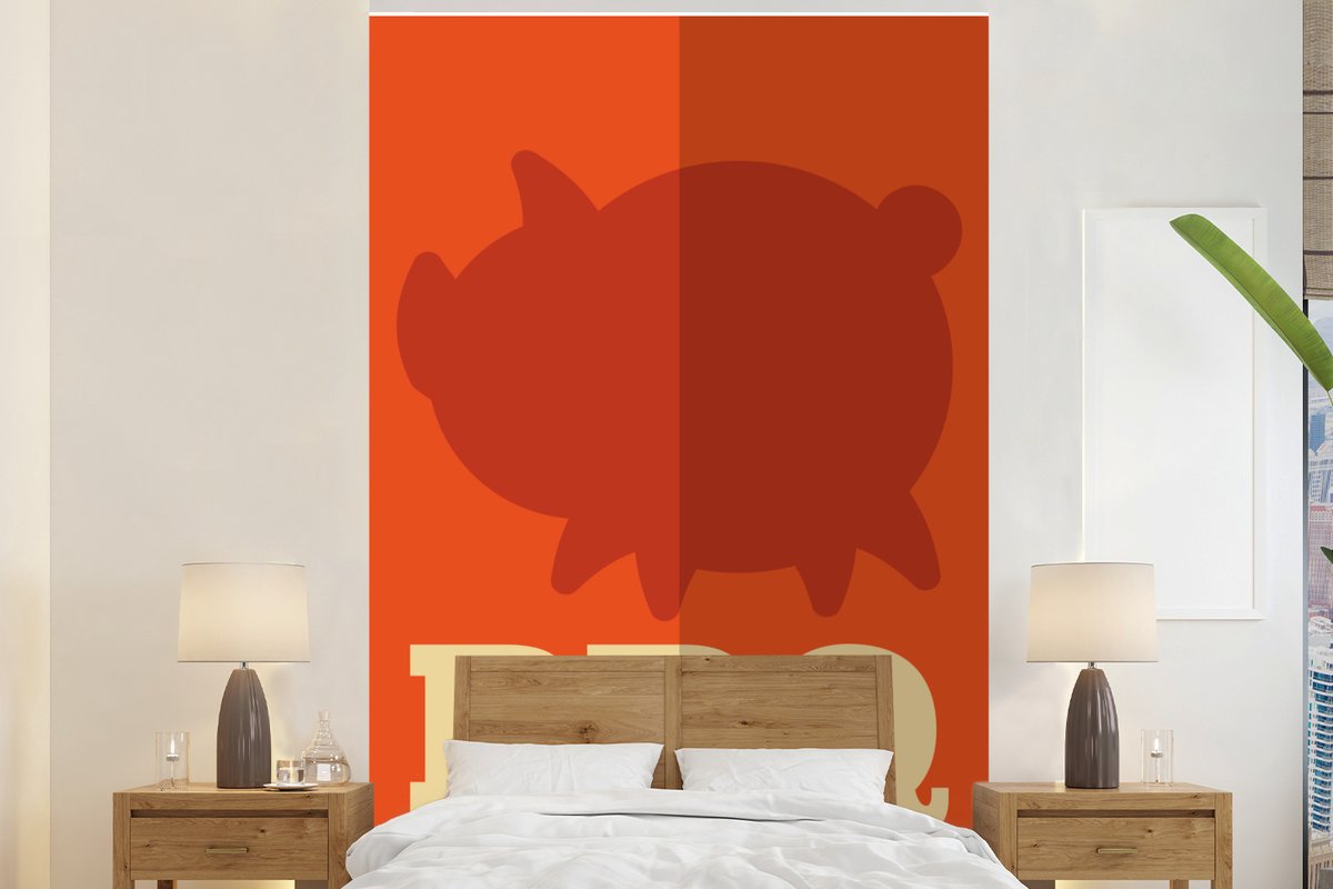 Behang - Fotobehang Barbecue illustratie met een varken - Breedte 160 cm x hoogte 240 cm