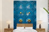 Behang - Fotobehang Blauwe deur met gouden decoratie - Breedte 195 cm x hoogte 300 cm