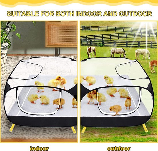 Puppy Run Dierenbox, 74 x 74 x 43 cm, puppybox, buitenverblijf voor honden, katten, konijnen en kleine dieren binnen en buiten (grijs
