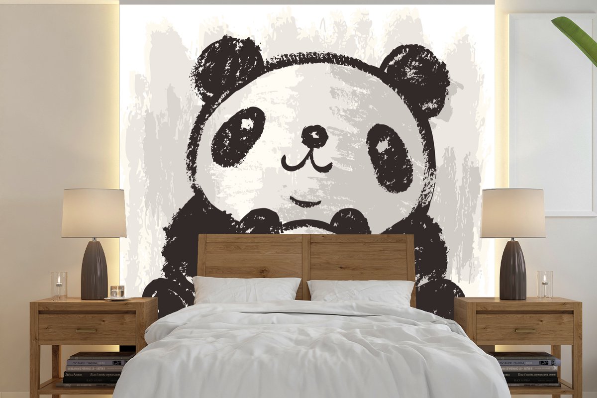 Behang - Fotobehang Panda - Kind - Zwart - Wit - Breedte 220 cm x hoogte 220 cm