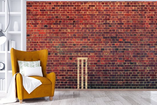 Papier peint photo peint photo vinyle - Souches de Cricket peintes sur mur de briques largeur 330 cm x hauteur 220 cm - Tirage photo sur papier peint (disponible en 7 tailles)